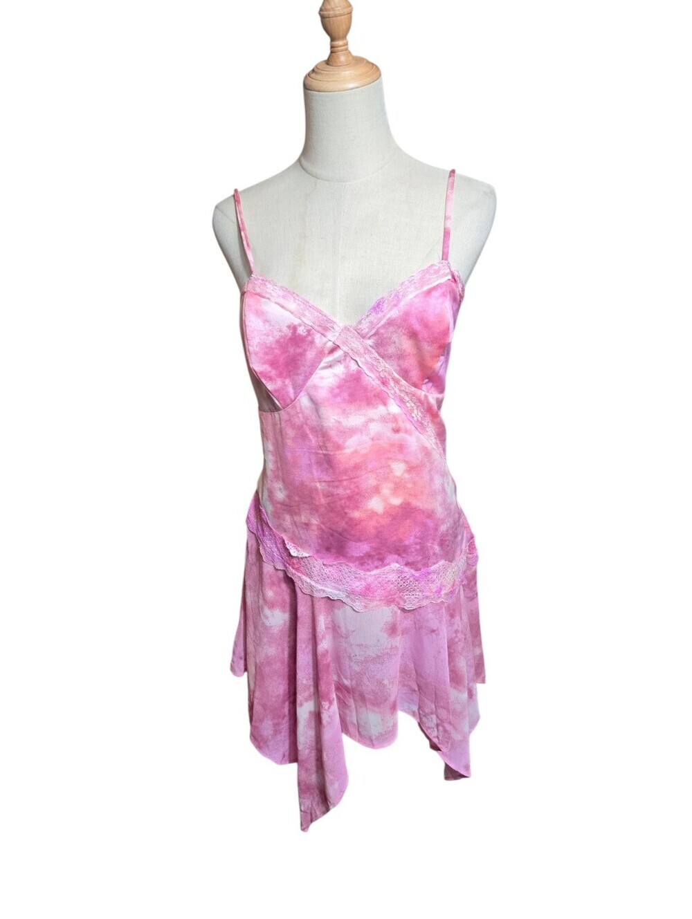 wild fable Pink Tie-Dye Festival Lace-Trim Slip Mini Dress NWT